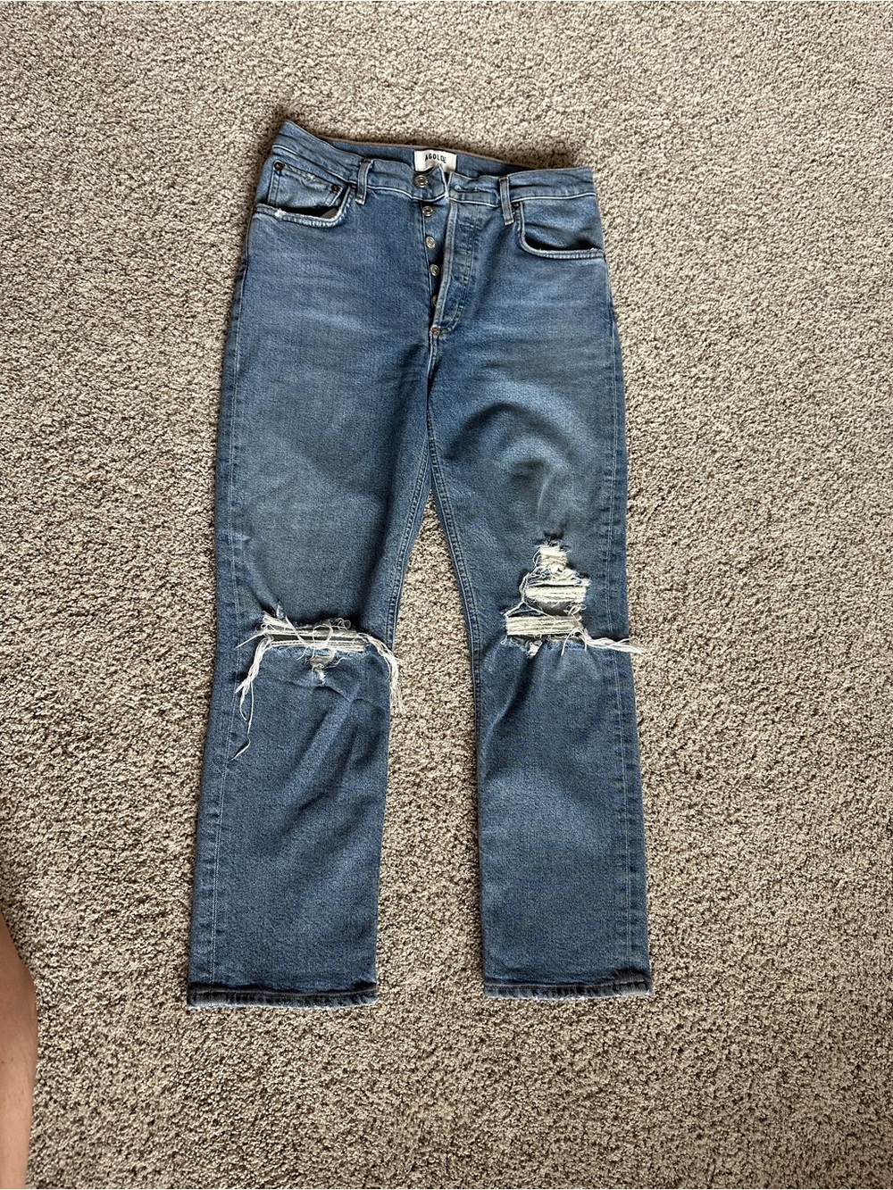 Agolde Riley High Rise Straight-Leg Crop Distressed Jeans - Picture 3 of 11